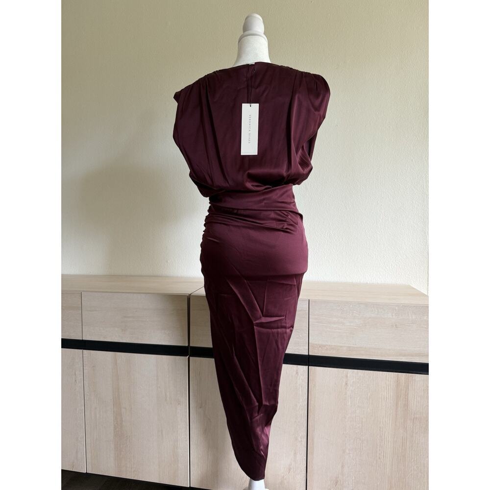 VERONICA BEARD Casela Ruched Silk Midi Dress Dark Fig Color (MSRP $698) NWT Sz 0 - Picture 3 of 12